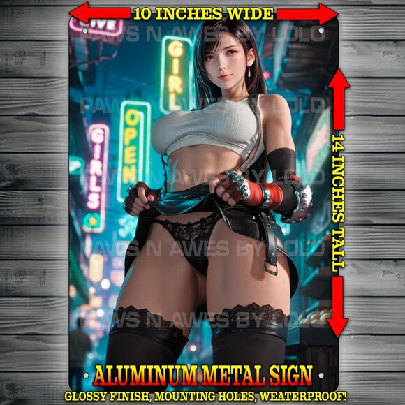 Sexy Tifa Lockhart Final Fantasy 7 Red Light  Glossy Wall Art Metal Sign 10x14" - Picture 1 of 1